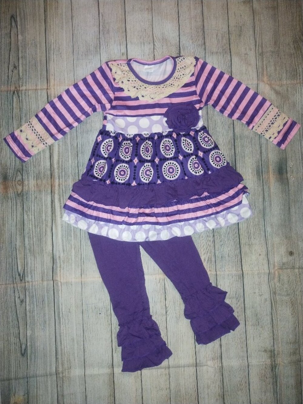 Boutique Purple Ruffle Tunic Dress & Leggings Girls Outfit